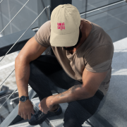 SELF TITLED — Distressed Dad Hat (Pink Logo / Khaki) - Image 7