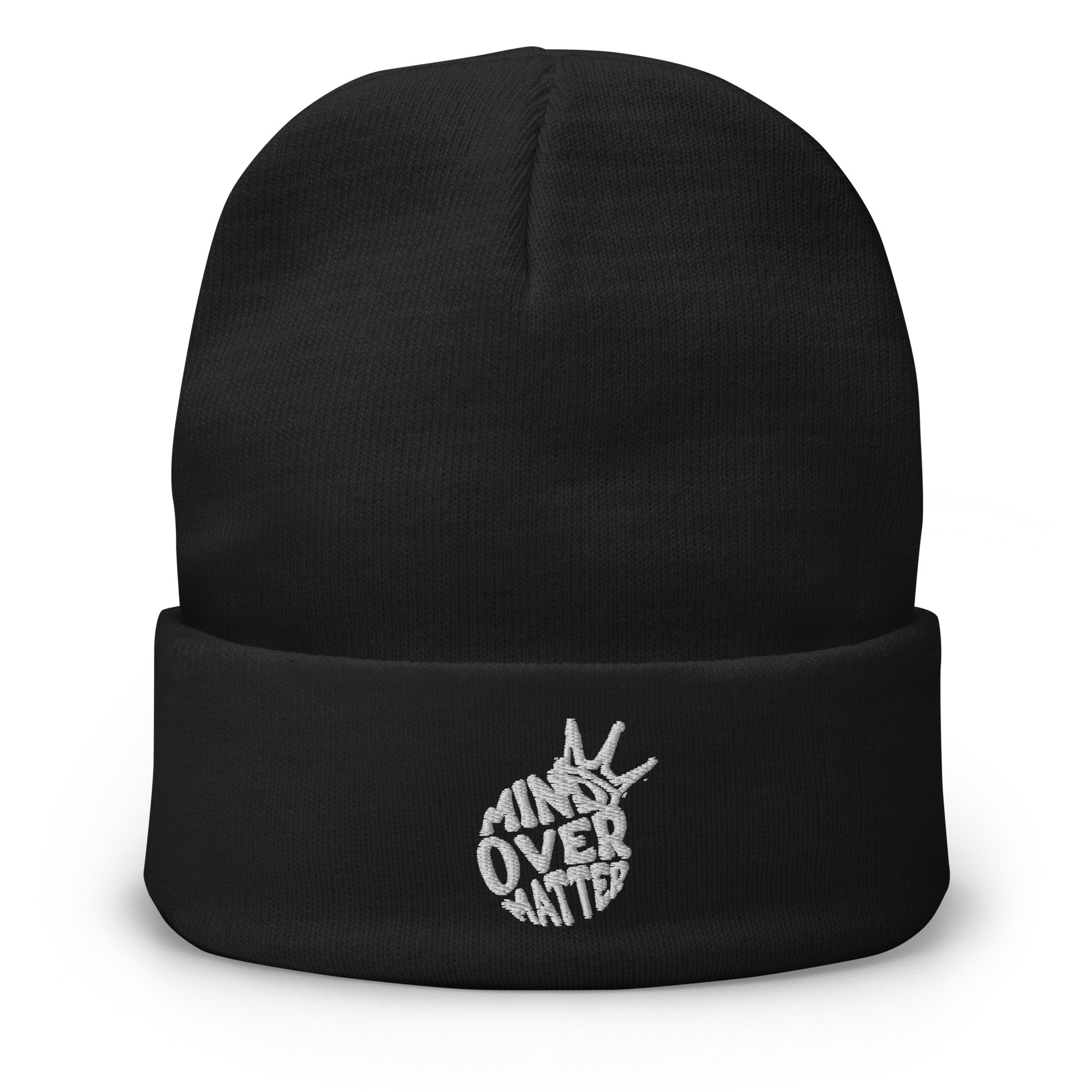 knit-beanie-black-front-699798f7a1de3.png MIND OVER MATTER Embroidered Beanie - Image 1